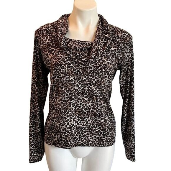 Isabella DeMarco Animal Print Cowl Neck Long Sleeve Top Women's Medium - Picture 1 of 7